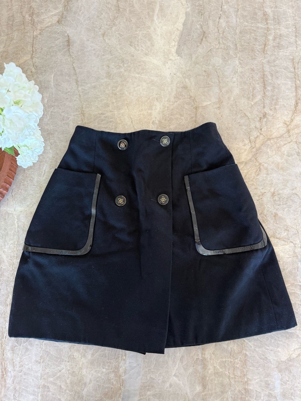 Fendi Black Double-Breasted Pocket Skirt